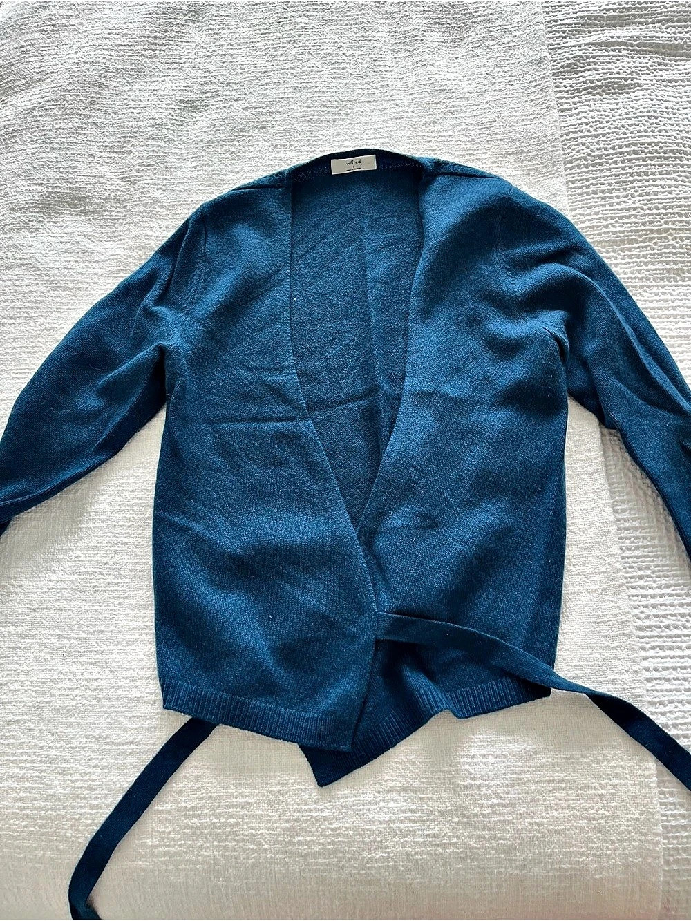 Wilfred Cashmere All Tied Up Longsleeve Sweater Blue Wrap Cardigan